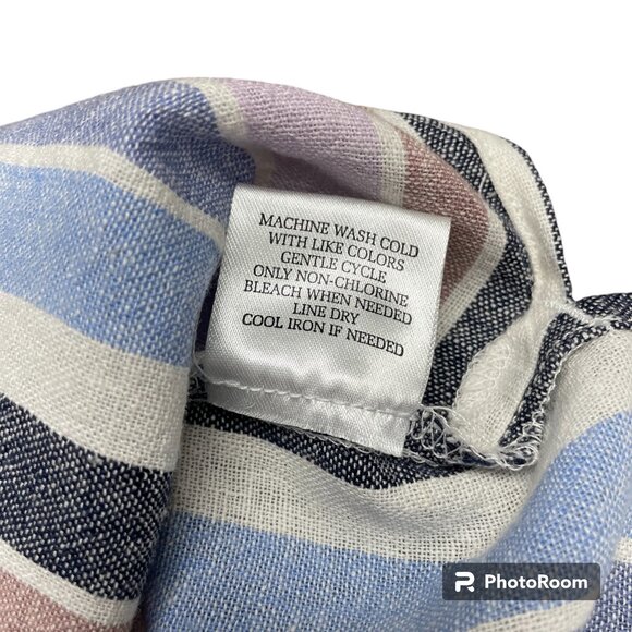 NWT! Women's COASTAL COMFORT Linen-blend Pastel Stripe Button Down Shirt- SIZE S - Picture 8 of 12